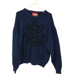 Vintage Coleman Knitted Long Sleeve Round‎ Neck Sweater Snowflake Blue Men's L